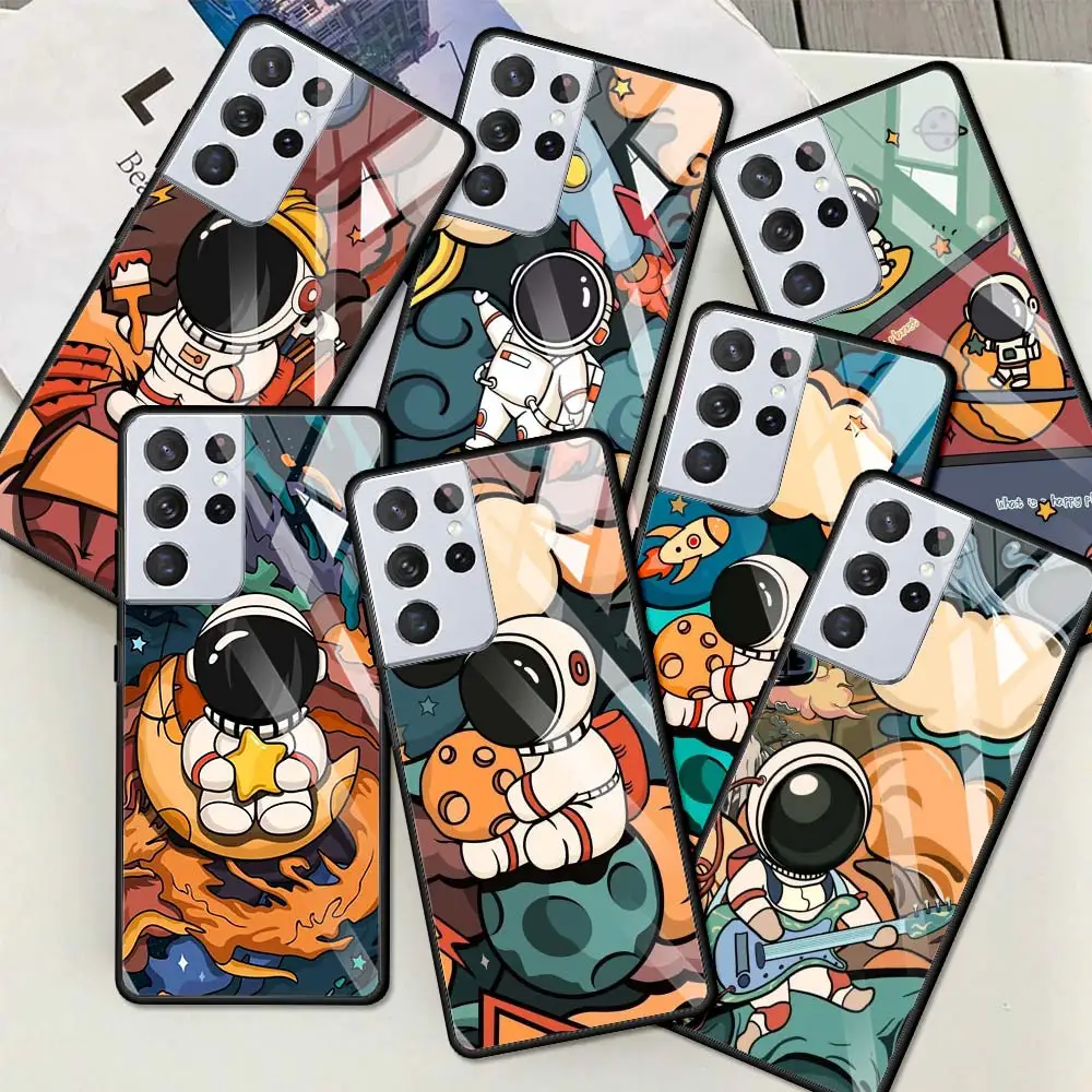 

Star Astronaut Cute Case For Samsung Galaxy S20 FE S21 S10 S9 S8 Plus Note 20 Ultra 10 Lite 9 Tempered Glass Phone Cover