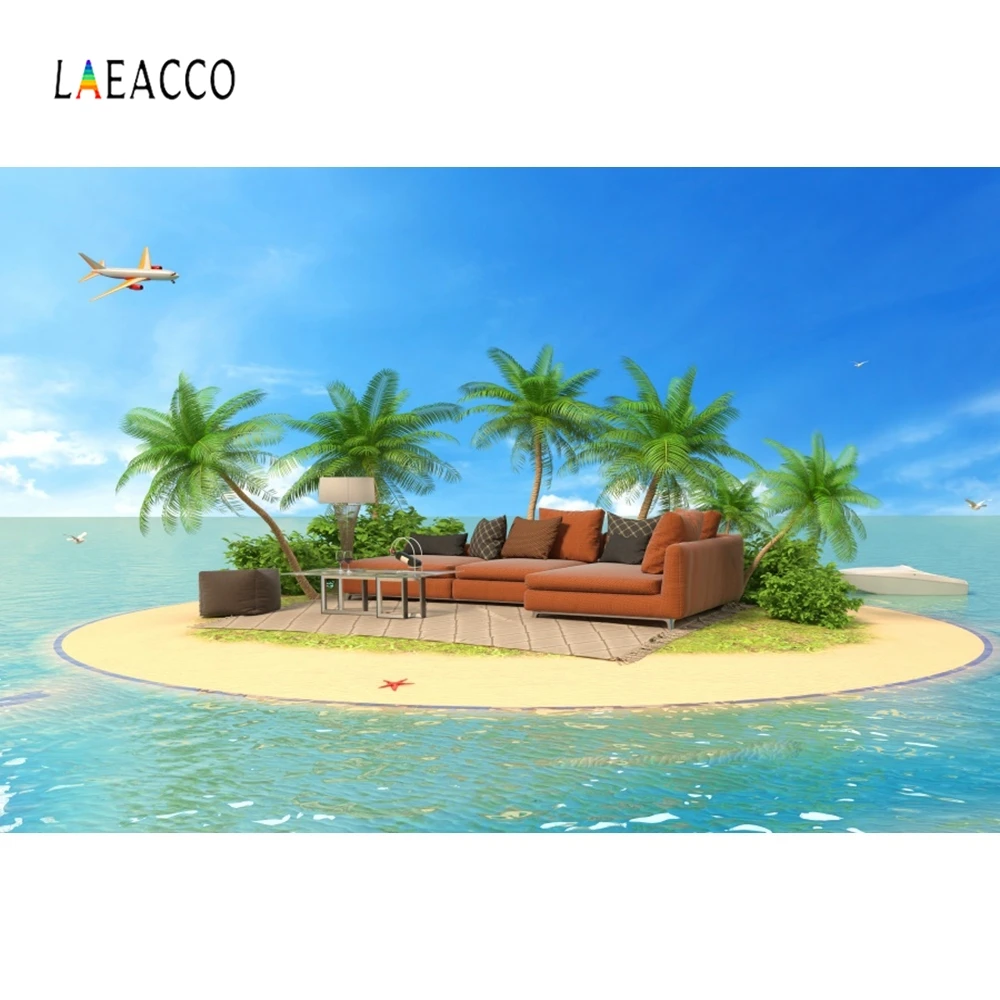 Фотофон Laeacco для фотостудии фон фотосъемки с изображением морского пляжа пальм