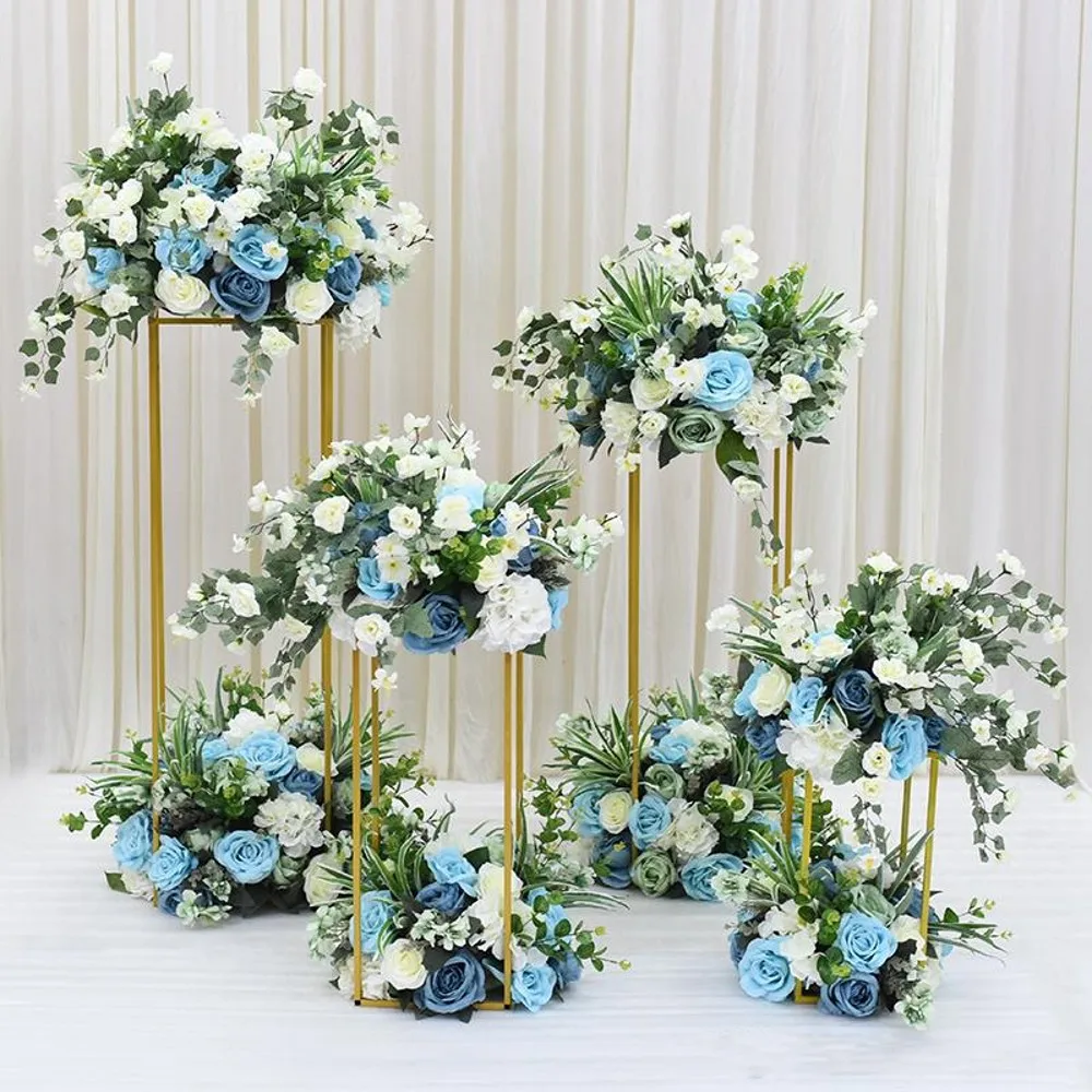 

60cm 80cm 100cm Tall Flower Vase Gold Column Stand Metal Road Lead Wedding Centerpiece Flower Rack For Event Party Decoration