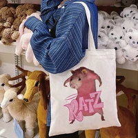 ratz letter print tote bag manga shopper bags handbags shoulder bags canvas bag girls women elegant kawaii mouse casual shopping