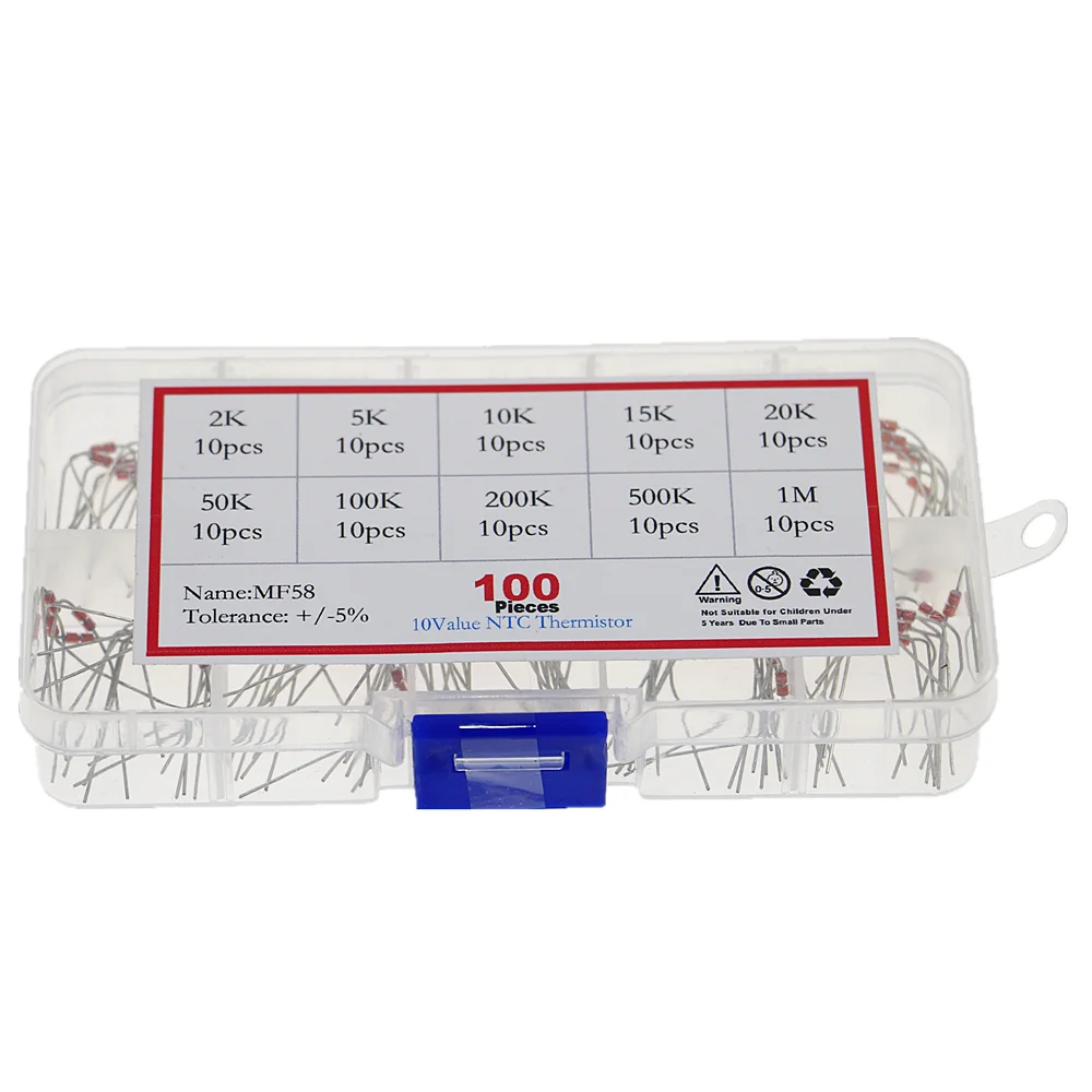 Набор резисторов термисторов NTC 100 шт./кор.10 NTC-MF58 2K 5K 10K 15K 20K 50K 100K 200K 500K 1M датчик
