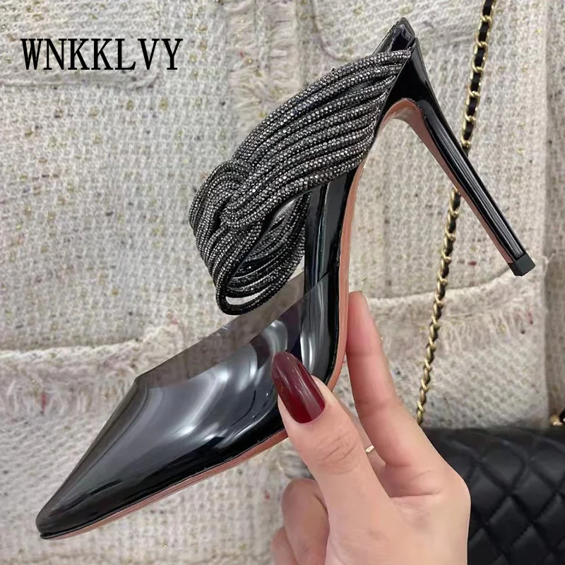 

Summer Luxurious Rhinestones Stiletto Sandlas Women Clear PVC High Heeled Shoes Crystal Shoes Sexy Party Banquet Pumps2022
