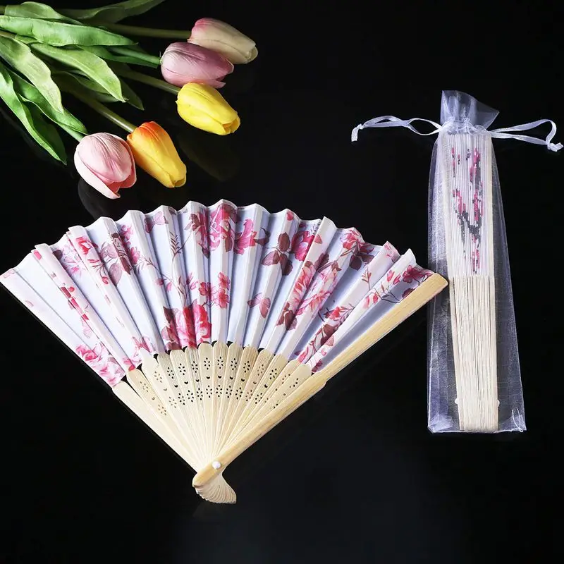 

100 Pack Folding Hand Fan Pouch Drawstring Organza Bags Folding Fan Pocket Bag for Outdoor Wedding Party Favor Gift