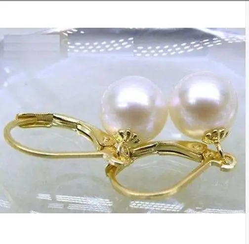 

charming10-11mm natural Australian south sea white pearl earring14k