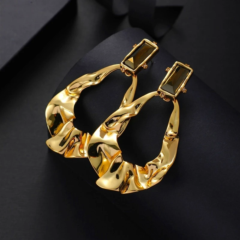 

Foreign Trade Ornament AB Earrings Irregular Pleated Design Earrings Light Luxury Exaggerated Metallic Earrings