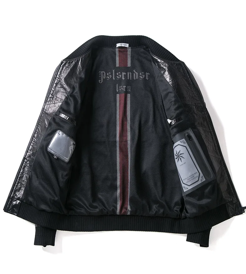 

Leather New Genuine high quality Men's Slim Sheepskin Baseball men Casual embroidery bomber Jacket