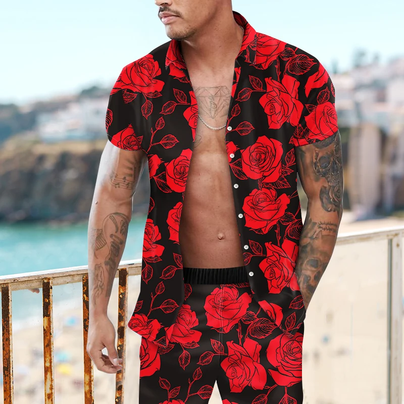 

Summer Men Shirt Short Sleeved Top Trendy Pants Man Unique 3D Shirt Youthful Vigorous Style