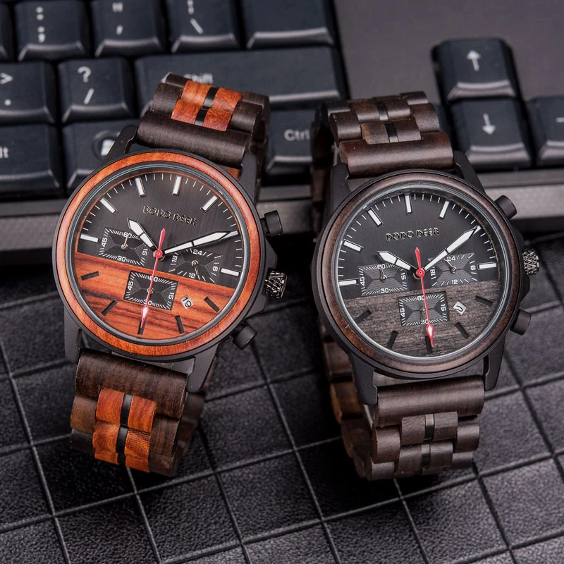 DODO DEER Wooden Wristwatches Men's Stop Watch мужские часы Luminous Calendar Relogio Masculino Multifunctional Quartz as Gift enlarge
