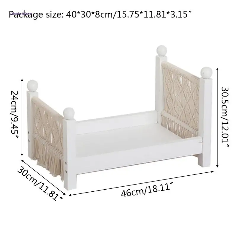 

Newborn Posing Mini Bed Baby Photo Shooting Props Cotton Rope Weave Wooden Crib