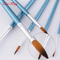 6 blue rod pointed nylon hair brushes two color nylon hair watercolor brush set hook line pen brush holder makeup