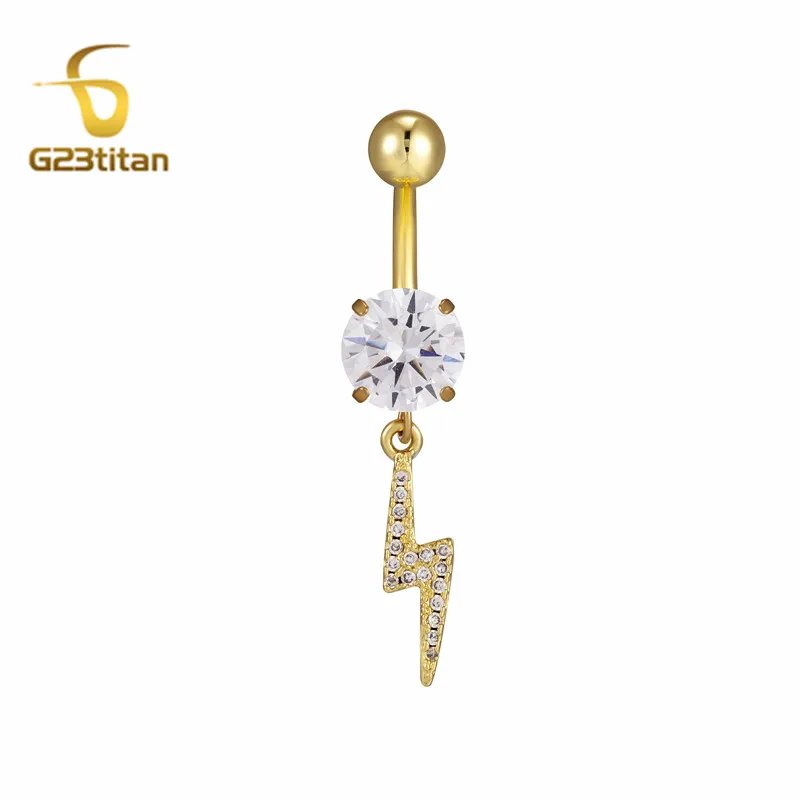 

Zircon Lighting Dangle Belly Button Rings for Women Golden Surgical Steel Navel Earring 14G Curved Barbell Body Piercing Jewelry