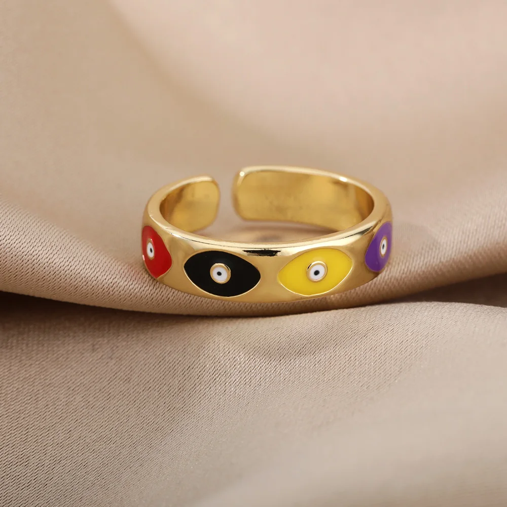 

Colourful Lucky Dripping Oil Evil Eye Ring Wedding Engagement Ring Charm Open Adjustable Finger Rings Female Jewelry Gift