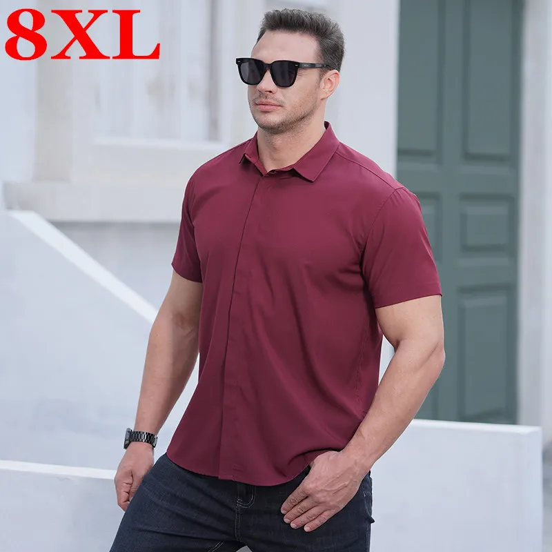 

Mens Short sleeve shirt Solid Oxford Dress Shirt with Left Chest Pocket High-quality Male Casual Regular-fit Tops Button Shirt