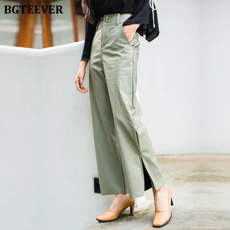 BGTEEVER 2019 осень зима женские брюки из искусственной кожи повседневные свободные