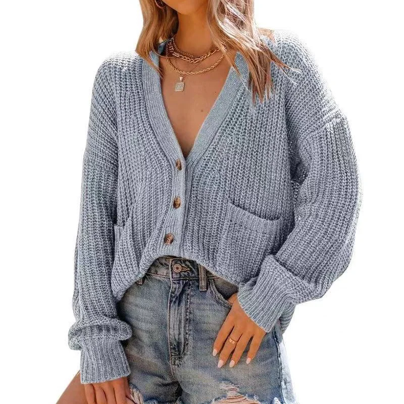 

Autumn 2021Casual Cardigan Pocket Women Solid Color Slim Long Sleeve Knitted Elegant Fashion Sexy Jacket Korean Version Sweater