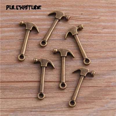 Покрытие антикварной бронзой PULCHRITUDE, 14 шт., 13*25 мм, два цвета, металлический сплав цинка, предметы первой необходимости, инструмент, молоток, амулеты, подходят для ювелирных изделий, подвески, амулеты - Окраска металла: Покрытие антикварной бронзой