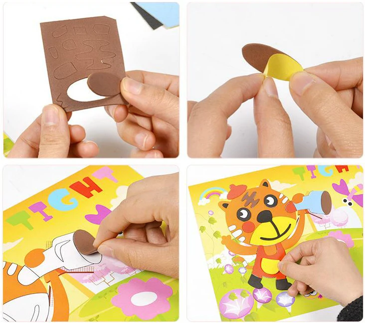 

7Pcs Children 3D DIY Handmade Toys 2 Paper Plate Sticker Material 5 EVA Sticker Kids Kindergarten Art Craft Educational Toys GYH