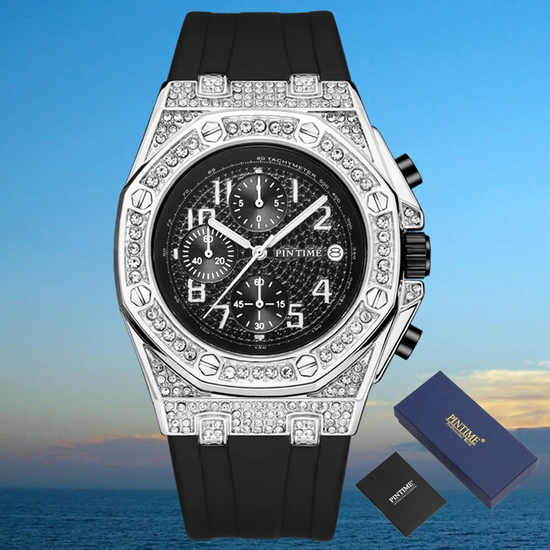 Часы мужские кварцевые в стиле хип хоп классные спортивные с хронографом