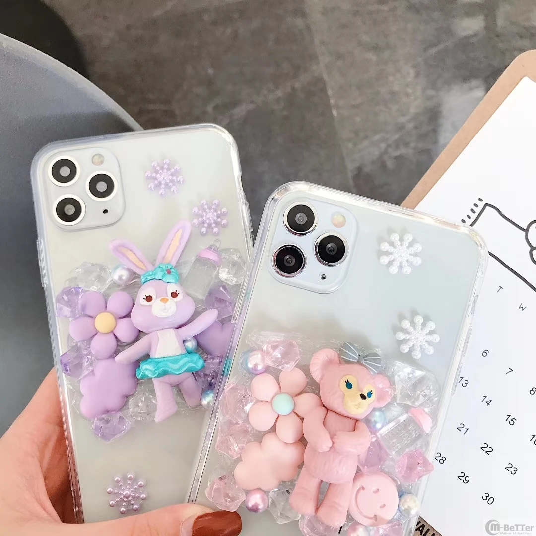 DIY case for Samsung S20ultra cute rabit phone cover galaxy note10 plus bling handmade creamy shell s8/9/10+ lovely bear note8/9 | Мобильные