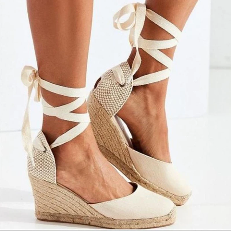 Сандалии женские холщовые с ремешком на щиколотке эспадрильи удобные дышащие