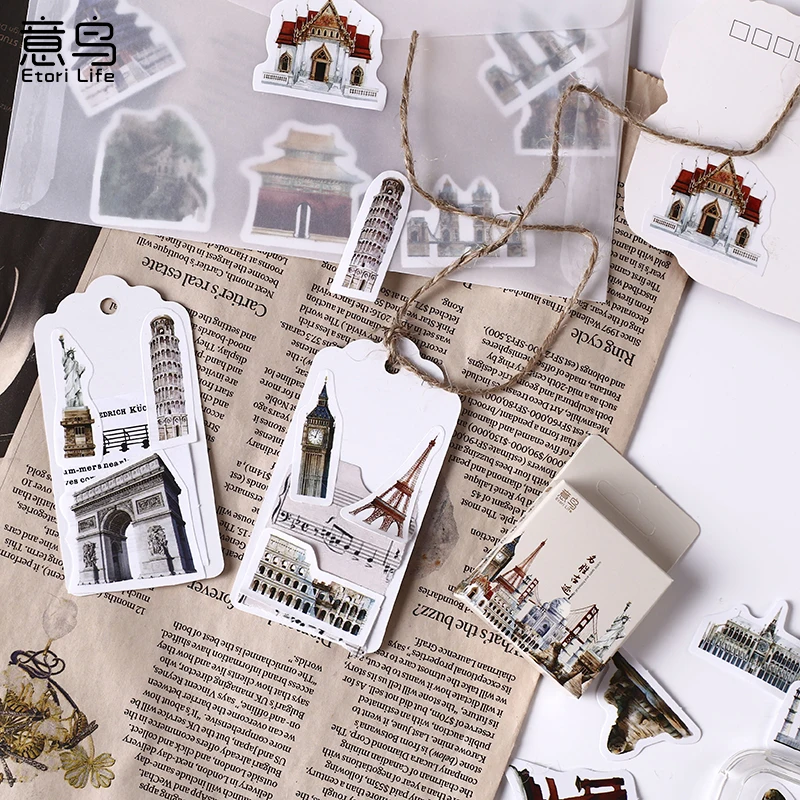 

12SETS/LOT scenic Spots and Historical Sites series markers photo album decoration self adhesive DIY box Sticker