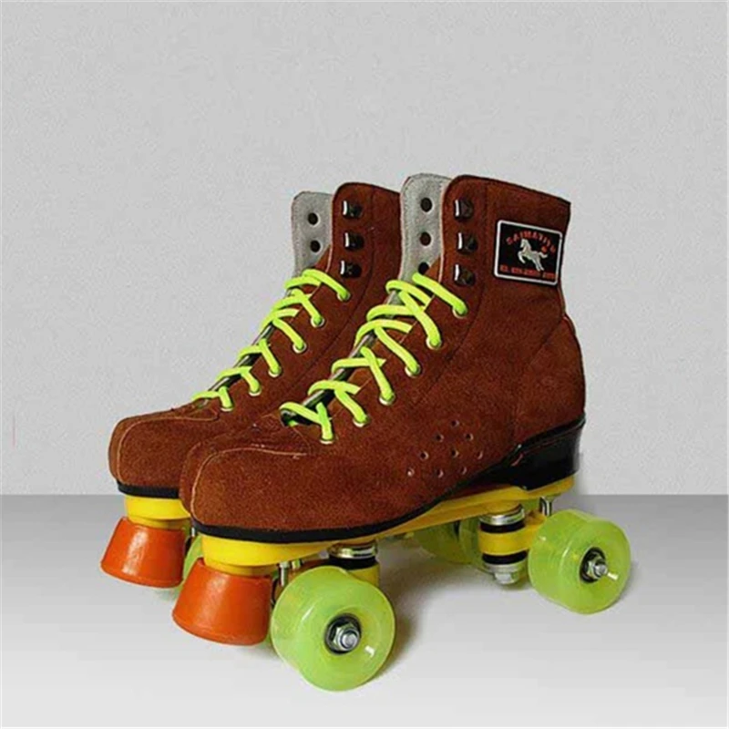 Новые взрослые двойные коньки обувь из коровьей кожи четырехколесные роликовые