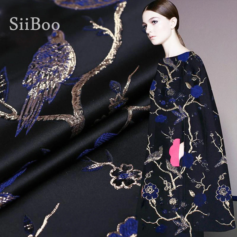 Американский стиль синяя золотая птица жаккардовая парча ткань нить для платья