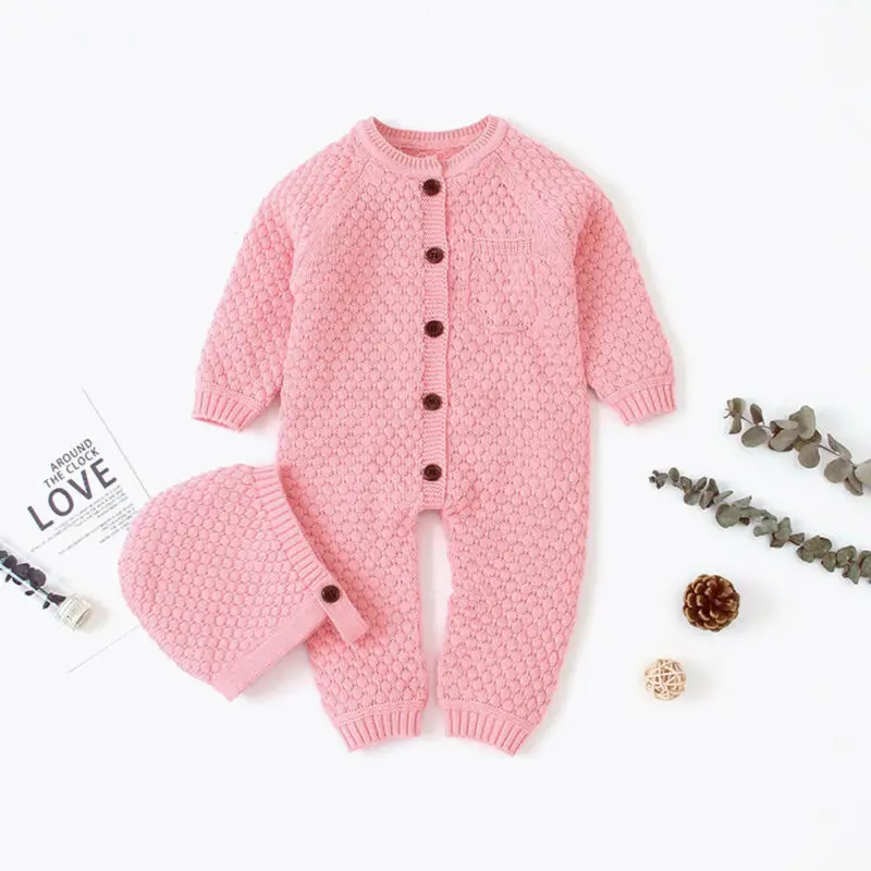 

Pudcoco 2019 New Autumn Winter Clothes Newborn Baby Boy Girl Clothes Knitted Warm Romper Outfit Set 0-24M