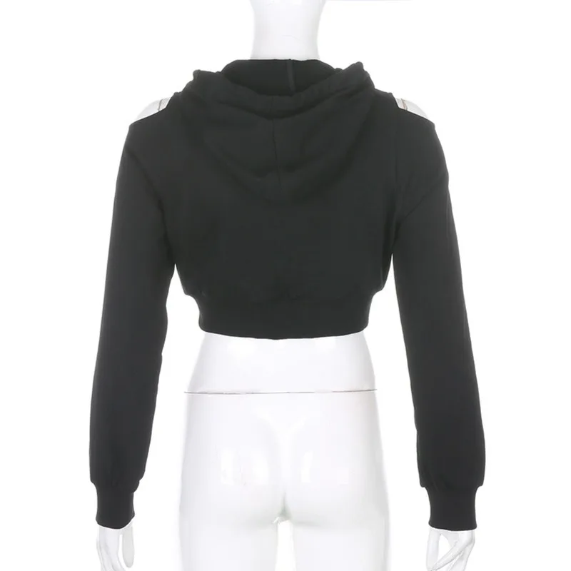 

2021 Sexy Hoodie Fashion Women Autumn Spring Long Sleeve Cut Out Chain Hoodie Short Sweatshirt Hollow Crop Top Women's Clothing