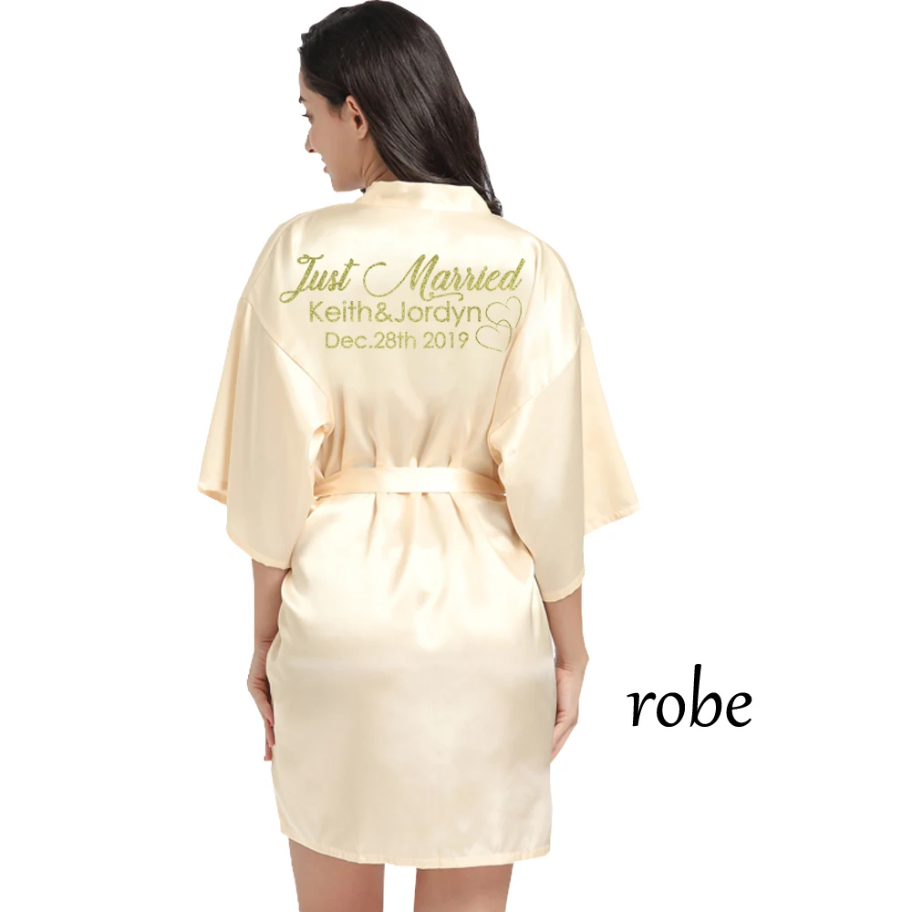 Champagne back name Индивидуальный Логотип Weddin Дата имя искусственный шелк кимоно халат для женщин Свадебные невесты халаты девичник свадебная одежда - Цвет: Champagne back name