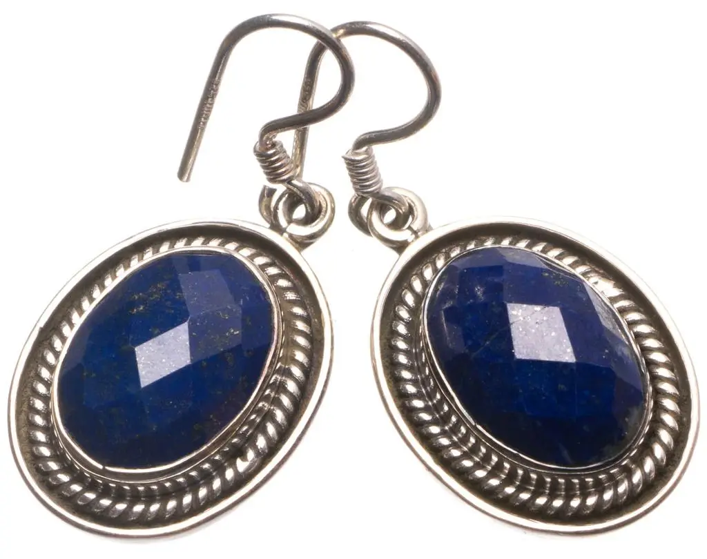 Natural Lapis Lazuli Handmade Vintage 925 Sterling Silver Earrings 1.25" U0969 | Drop