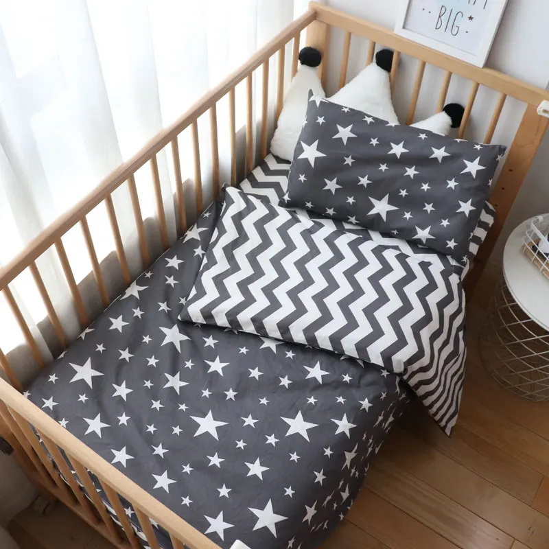 

3Pcs Baby Bedding Set For Newborns Star Pattern Kid Bed Linen For Boy Pure Cotton Woven Crib Bedding Duvet Cover Pillocase Sheet