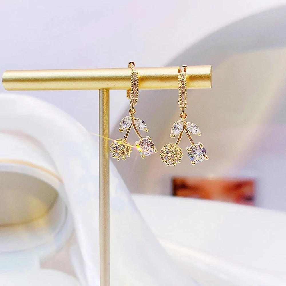 

South Korea Fashion New Set Auger Ms Cherry Earrings, Personality Luxury Jewelry Wholesale Jewelry Earring Eardrop Party Gifts