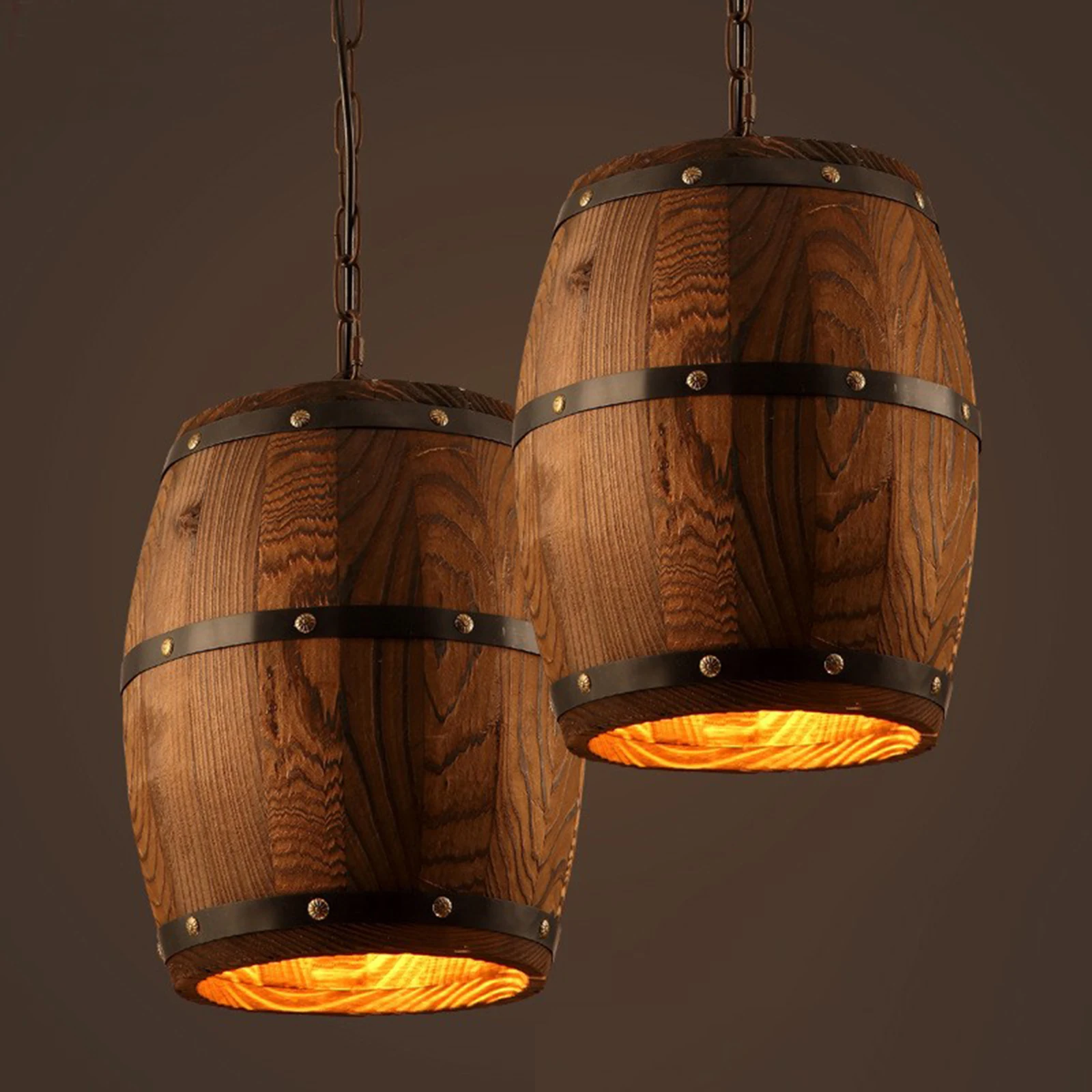 

American Wood Wine Barrel Pendant Light Fixture Vintage Bar Hanging Lamp Cafe Restaurant Kitchen Industrial Style Decoration