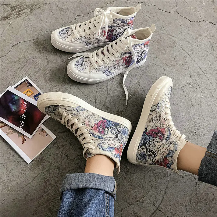 New Spring High Top Men Casual Vulcanize Shoes Boy Fashion Breathable Canvas Sneakers Graffiti Maker Comfortable Shoes A317 - Цвет: begie
