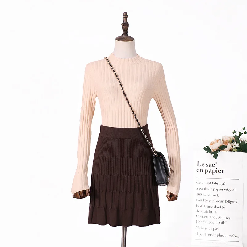 Осенне зимняя женская трикотажная юбка 2020 Женская Ретро эластичная талия