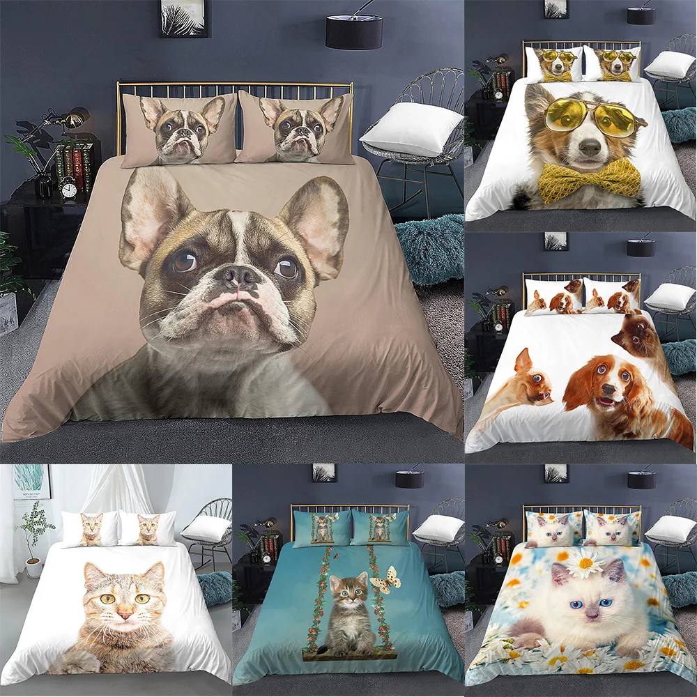 

3D Cute Dog Cat Duvet Cover Bedding Set Comforter Twin King Queen Euro 220x240 for Home Furniture