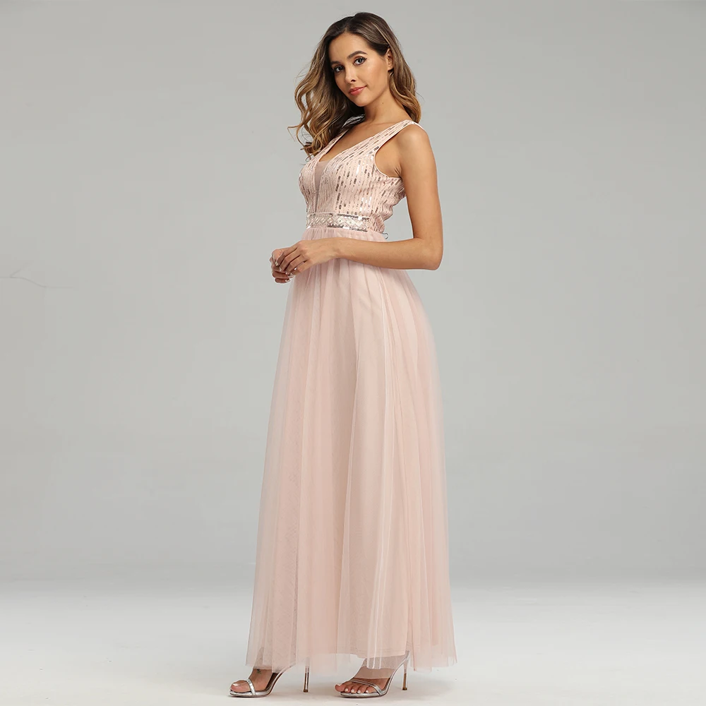 Сексуальные розовые золотые вечерние платья расшитые блестками а-силуэт