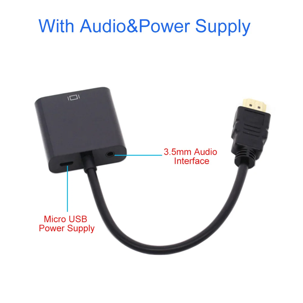 HDMI to VGA Adapter Male To Famale Converter for PS4 1080P HDMI-VGA With Video Audio Cable Jack For PC TV Box | Электроника