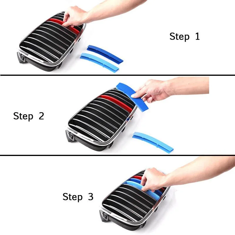 

Car Front Grilles Grille Covers For BMW E46 2002 2003 2004 3-Color Car Grille Bar Cover Stripe Clip Decal 12.5*4*0.7cm