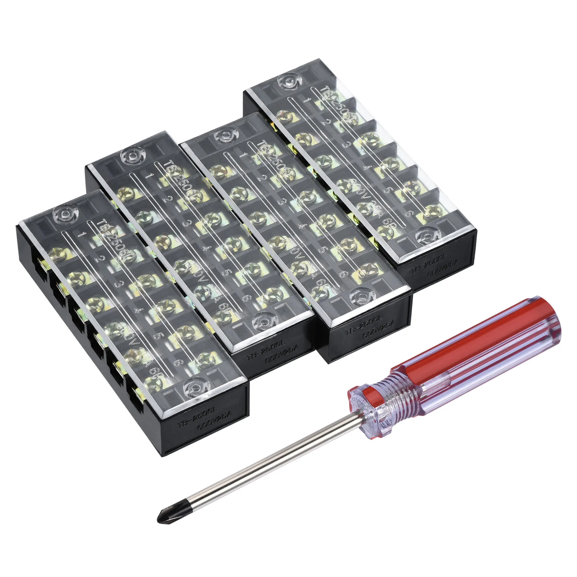 

Uxcell Terminal Strip Barrier Block 6 Positions Dual Rows 600V 25A Brass Screw