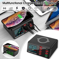 9 in 1 multifunction charger 100w with led display 6 usb ports 1 pd18w charger 1 qc3 0 1 qi wireless charger for phones