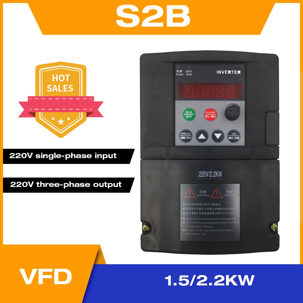 

VFD Inverter ZW-S2B Serial 1.5KW/2.2KW Single phase 220V Input and Three-phases motor with 2M Cable and Outside Panel