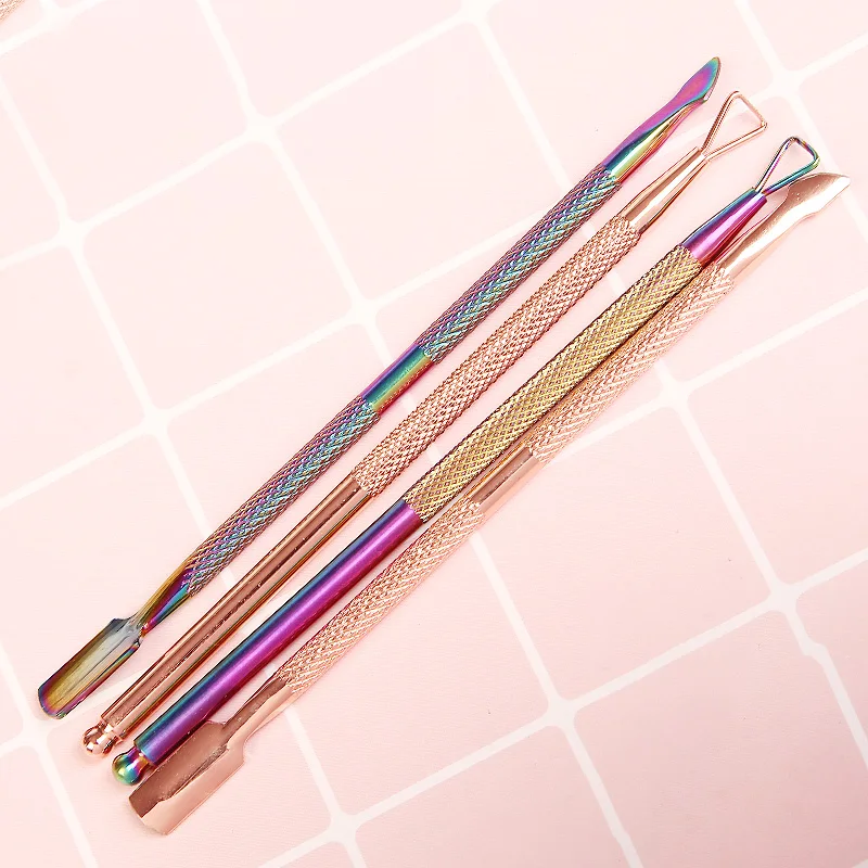 1 Набор радужных двухконцевых инструментов для удаления кутикулы ложка