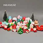 Новогодняя миниатюрная елка, аксессуары для террариума Санта-Клауса, снеговик, Подарочная коробка, украшение для кукольного домика