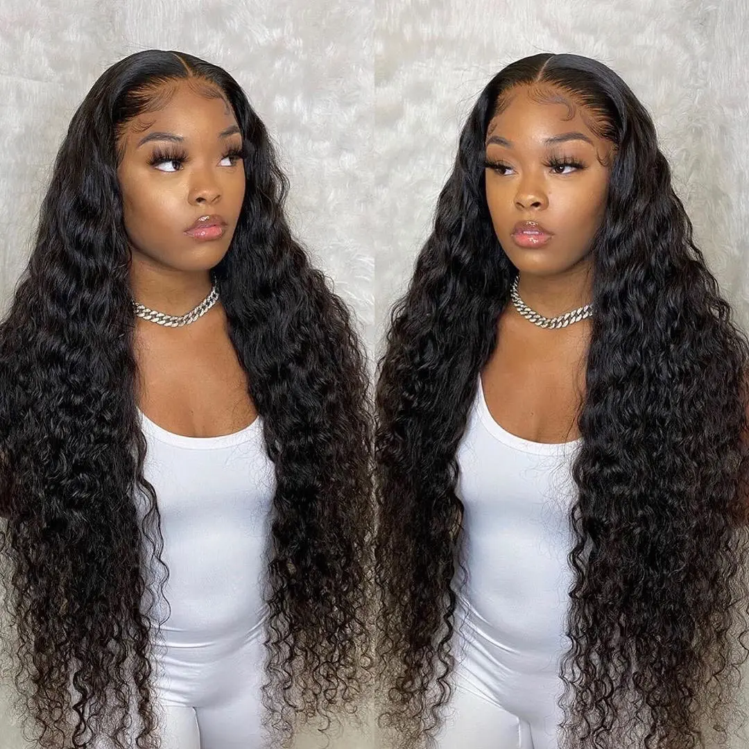 Curly 13x6 200% Lace Frontal Wigs Wavy HD Transparent Front Wig Water Wave Human Hair For Black Women 5x5 | Шиньоны и парики