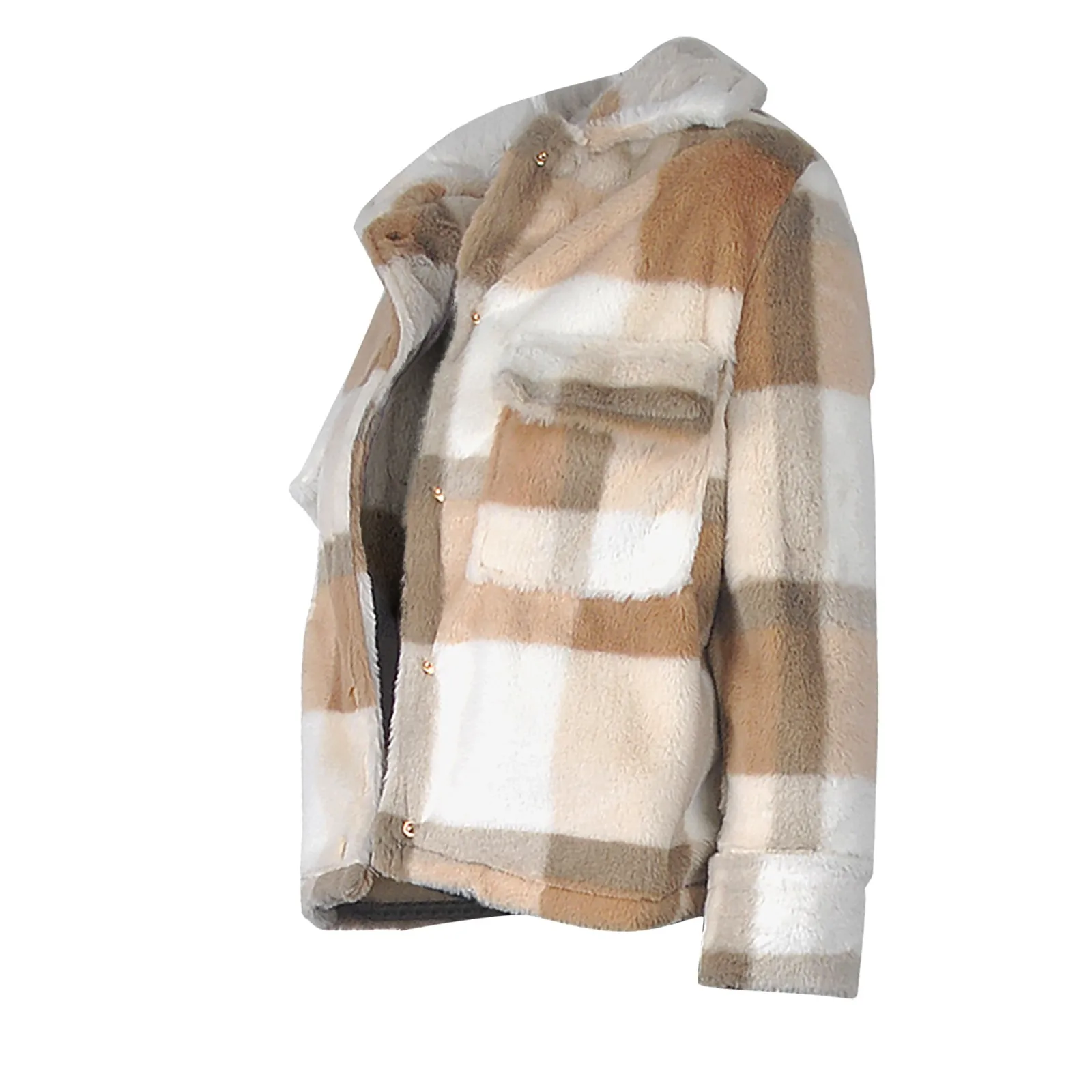 

New Autumn And Winter Collar Plaid Coat Woolen Short Keep Warm Long Sleeves