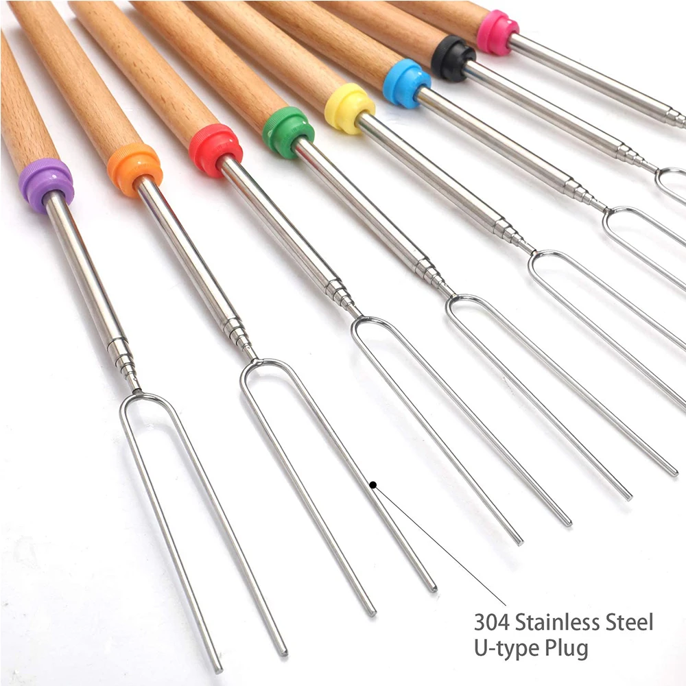 Выдвижная вилка 8P из нержавеющей стали для барбекю костра хот-дога