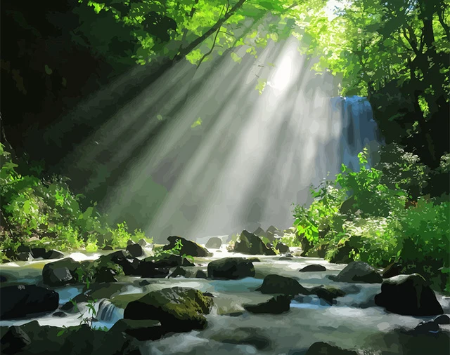 Набор для рисования по номерам на холсте леса реки солнечного света 40 х50 см | Дом и