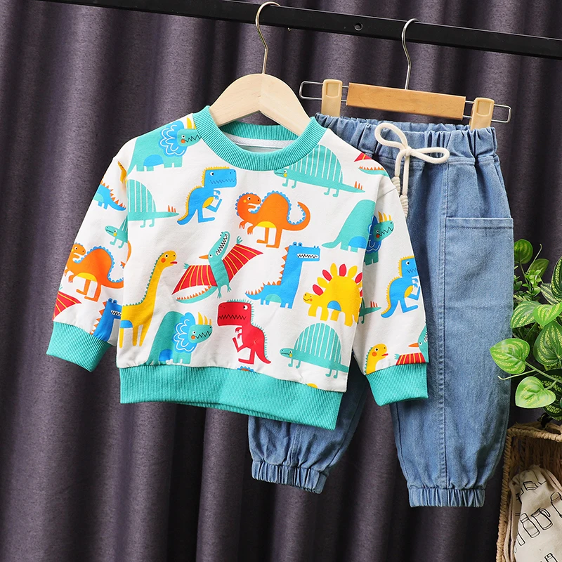 

Bear Leader Baby Boys Dinosaur Clothes Sets for Kids Toddler Clothing 2021 Autumn Cartoon Sweatershirt Jeans Casual Costumes